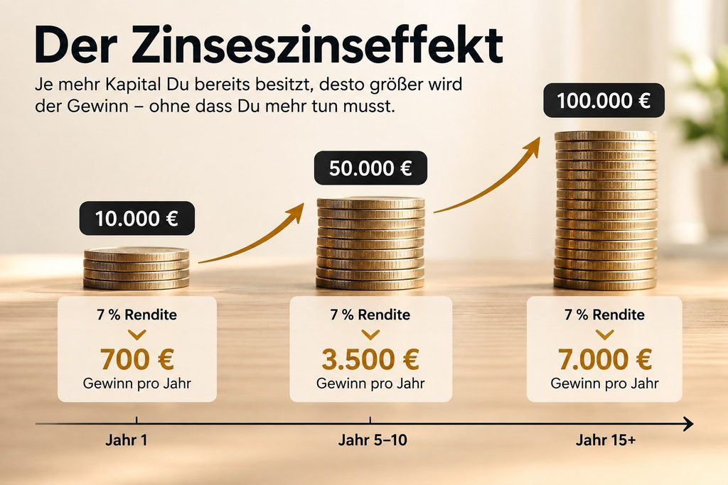 Der Zinseszinseffekt - Je mehr Kapital du besitzt, desto größer wird der Gewinn